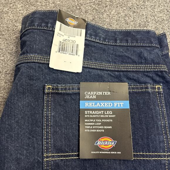 NWT Dickies Men’s 40x30 Relaxed Fit Straight Leg Carpenter Jeans - Picture 2 of 8